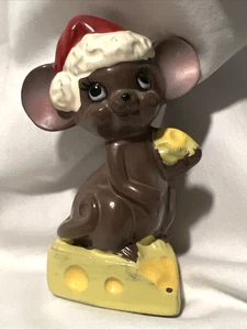 Josef Original Ceramic Mouse Cheese Santa Hat Korea Hand Painted Figurine - Picture 1 of 12