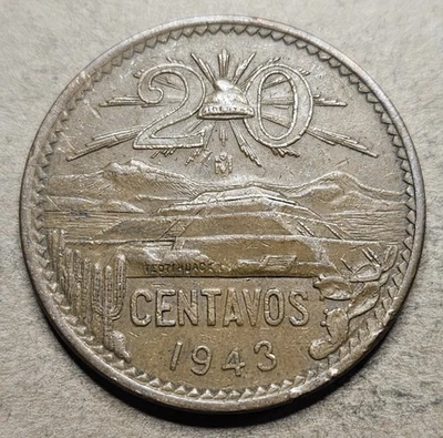 1943 Mexico 20 Centavos - Bronze Coin - KM#439 - Mexican - World Coin - Image 1 of 2