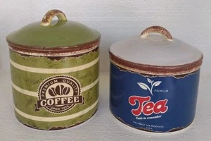 Vintage Look Ceramic Cannisters For Tea & Coffee, Farmhouse Decor Set Of Two. - Bild 1 von 15