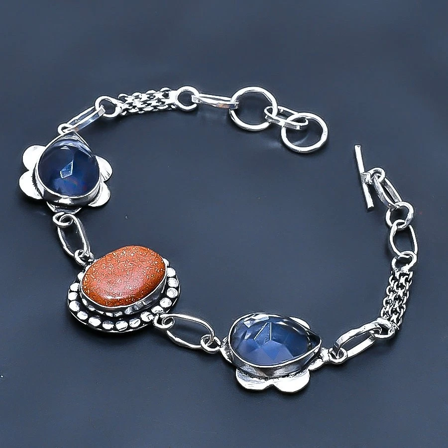 Brazalete de joyería de piedras preciosas hechas a mano de amatista de piedra solar roja 7-8" Foto 1 de 1