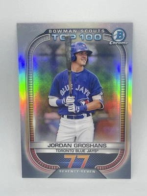 2021 Bowman Chrome Jordan Groshans BOWMAN SCOUTS TOP 100 #77 #BTP-77 Blue Jays - Image 1 of 2