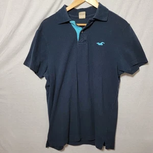 Hollister California Herren M Poloshirt Y2K Surf Solid Navy Blau LARGE 2000s - Bild 1 von 5