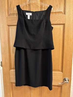 Jones New York Cocktail Dress Women’s 16 Black Rhinestone Overlay Top Evening - Image 1 of 4