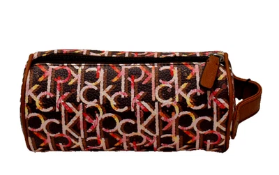 Bolso de Maquillaje Cosmético Calvin Klein Cilindro Logo Marrón Multi ¡Nuevo! Nuevo con etiquetas Foto 1 de 4