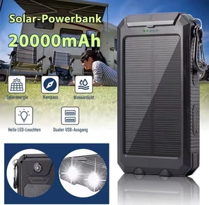 Batterie Externe Solaire 20000mAh USB Chargeur Portable avec Panneau Solaire ... - Photo 1 sur 6