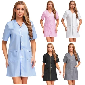 Damen Kleid Professionelle Oberbekleidung Kosmetikerin Mantel Vorne Knopf Kurzarm - Bild 1 von 62