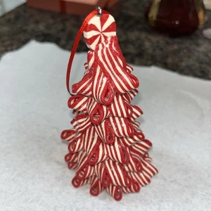 Peppermint Ribbon Candy Christmas Tree Ornament Glitter Sparkly Red White 4.5” - Picture 1 of 4