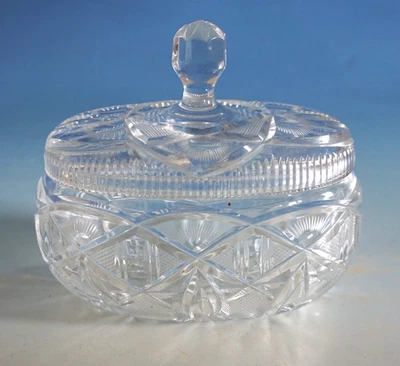 Jugendstil Bleikristall Glas Bonboniere Deckeldose Schleuderstern (F025-1203) - Bild 1 von 4