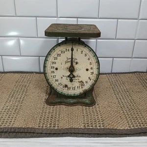 Vintage American Family Scale Co. Chippy Green Paint Metal Kitchen Scale 25 lbs - Picture 1 of 10