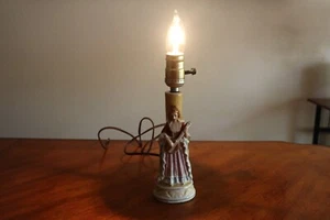 Vintage Boudoir Lamp Porcelain Victorian Colonial Lady Playing Instrument 10" - Picture 1 of 12