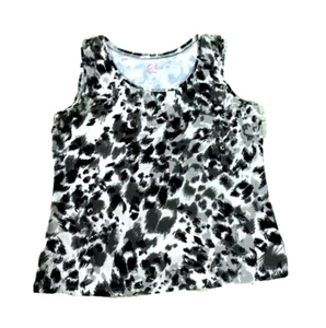 212 Collection Women's Sz M Sleeveless Top Black Taupe White Geometric Print EUC - Picture 1 of 6