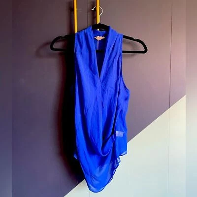 Helmut Helmut Lang Cobalt Blue sleeveless draped v-neck top size P/XS - Image 1 of 4