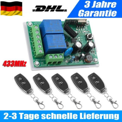 433MHz Funk Universal Garagentor Handsender 5X Fernbedienung & Empfänger AC220V - Bild 1 von 4