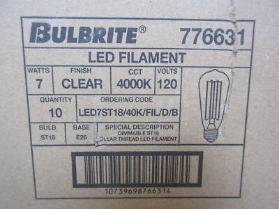 Bulbrite 60Watt Equivalent Dimmable ST18 Vintage Edison LED Light Bulb 10PK - Image 1 of 4