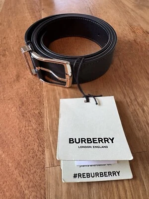 Cinturón a cuadros Burberry 35 mm carbón/plateado para hombre Foto 1 de 4