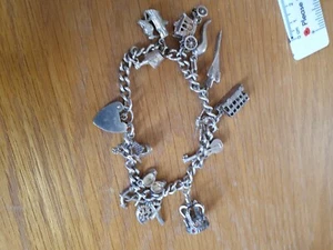 Pulsera de Plata 925 44g 21 CM 12 Dijes Concorde Autobús Carro Corona Botas Pájaro - Imagen 1 de 23