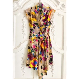 VTG Y2K Anthropologie Pinkerton Silk Wrap Floral Dress Medium - Picture 1 of 6