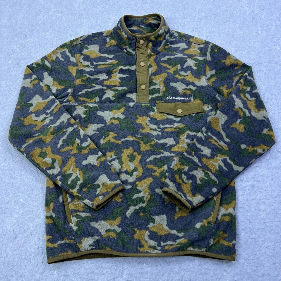 Pullover Eddie Bauer T-Snap polar para hombre mediano camuflaje cuello falso toboganes hongos Foto 1 de 4