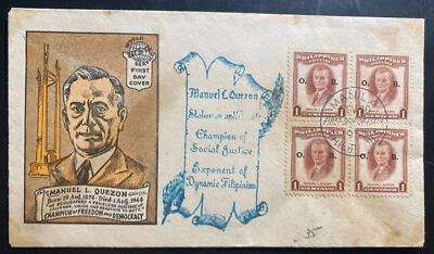 Manila Filipinas 1953 Primer Día Cubierta FDC Manuel Quezon Freedom Issue Foto 1 de 2