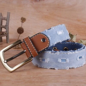 Women Men Denim Belt Waistband Ripped Canvas Casual Wide Fashion Retro Unisex - Picture 1 of 12