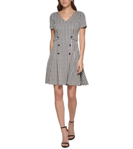 Vestido Dkny Pequeño Moderno Cuello en V con Borde de Botones Gingham a Taca Mujer Talla 0P Nuevo con Etiquetas - Imagen 1 de 1