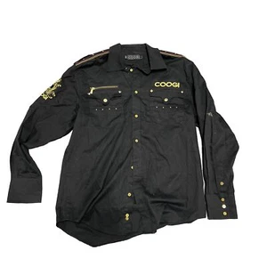 COOGI VTG Australia Men's Button Up L Long Sleeve Shirt Embroidered Patches Y2k - Picture 1 of 5