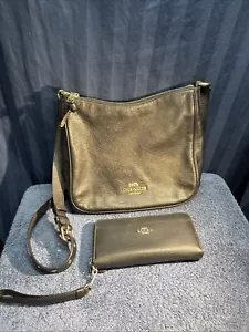 Coach Ellie Aktentasche Pebbled Leder Umhängetasche C1648 schwarz mit Geldbörse P1 - Bild 1 von 14
