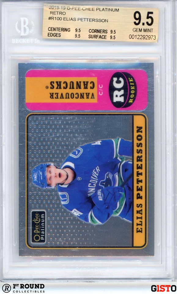 Elias Pettersson RC BGS 9.5: 2018-19 OPC Platinum Retro Rookie Gisto POP 3 - Image 1 of 4