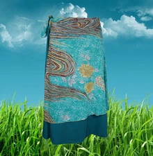 Women Short Wrap Skirt,Beach Coverup Sarong, Silk Sari Wrap Skirts,Blue One Size