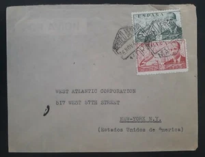 1946 Spain Cover ties 2 Juan de la Cierva stamps cancelled Madrid to USA - Picture 1 of 2