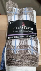 Cuddl Duds blau/grau/weiß/braun Super Sift Crew-Socken 6er-Pack Schuhgröße 4-10  - Bild 1 von 5
