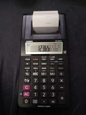 Casio HR-8RCE Printing Calculator Black 12-Digits LC-Display Tested & Working - Image 1 of 4