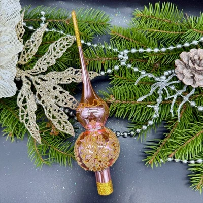 Pink and Gold Glass Tree Topper – Handmade Vintage Style Christmas Ornament - Image 1 of 4