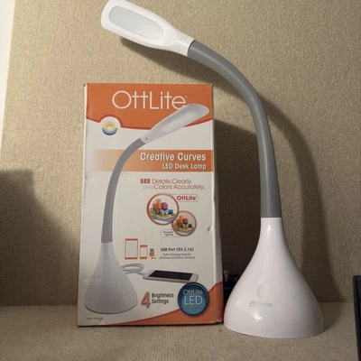 Lâmpada de mesa OttLite LED com pescoço ajustável curvas criativas (branco/cinza) - 2.1... - Imagem 1 de 4