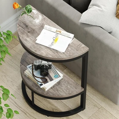 2-Tier End Table Semi Circle, Small Half Round Side Table with Storage Shelf,... - Image 1 of 4