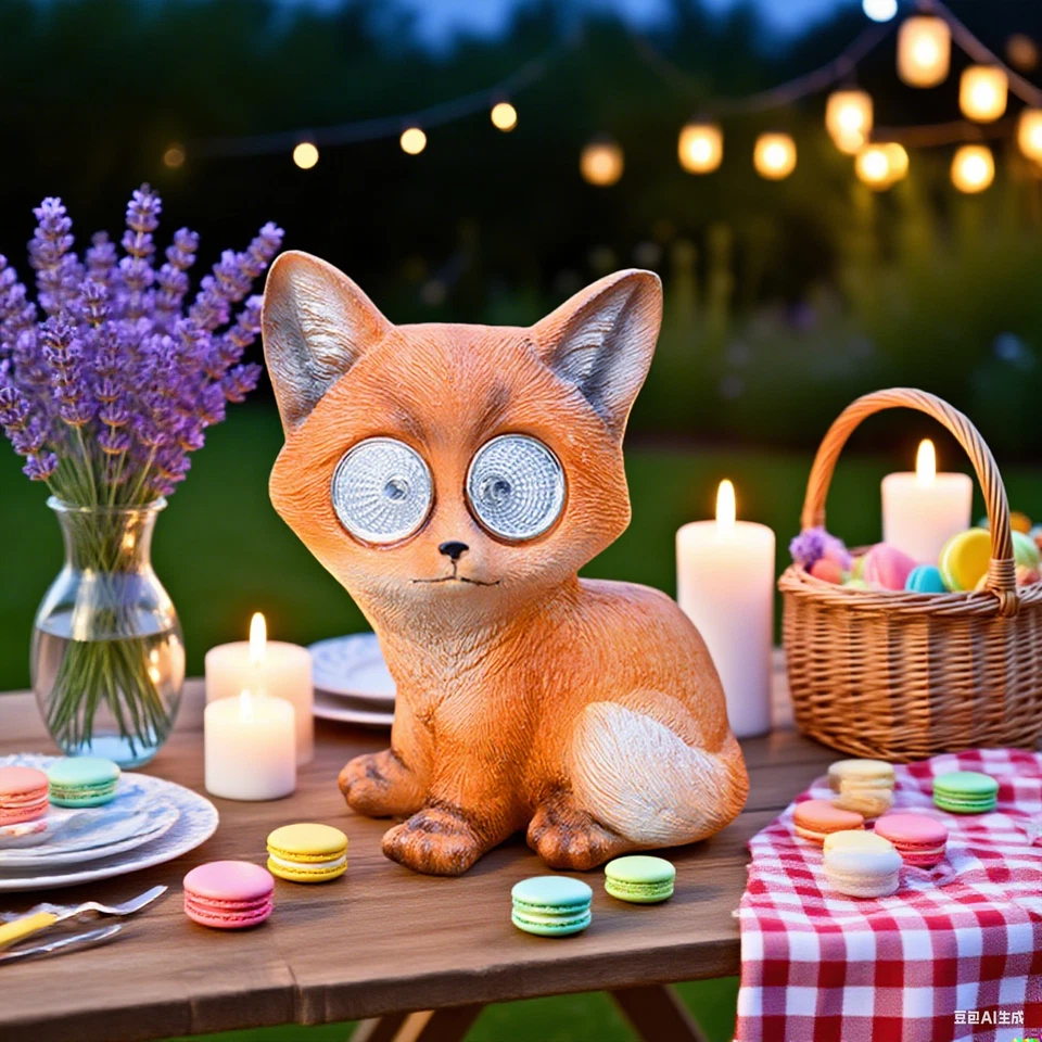 4 PIEZAS Estatuas de Zorro LED Solares, Estatuillas de Animales de Resina Pintadas a Mano para Decoración Exterior Foto 1 de 4