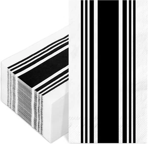 100 Stück Gestreifte Gästeservietten Einweg Schwarz und Weiß 4,3 x 7,8 Zoll, Schwarz - Bild 1 von 7