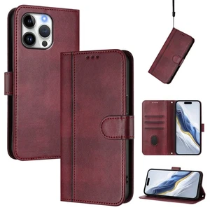 For Various Phone Leather Card Wallet Case Bag Flip Stand Simple Fashion Cover - Picture 1 of 19
