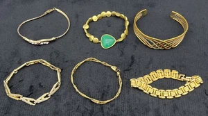 Job lot gold tone bracelets vintage costume jewellery bundle 6 pieces - Picture 1 of 9