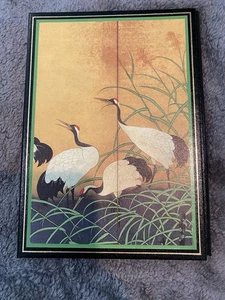 Vintage Art Leather Folio 5 foto/foto tri-fold display gru asiatiche verde - Foto 1 di 9