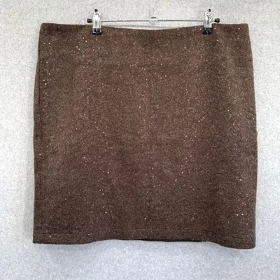 Mini-saia feminina J.Jill marrom mistura de lã enfeitada com lantejoulas tamanho 16 nova com etiquetas - Imagem 1 de 4