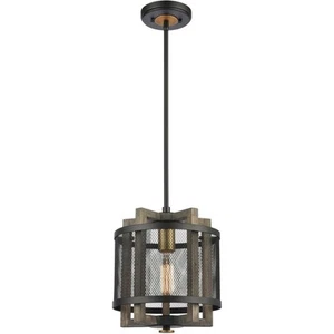 ELK Lighting 16546/1 Woodbridge Mini Pendant Matte Black with Weathered Oak - Picture 1 of 4