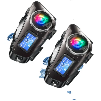 Motorcycle Intercom Helmet Bluetooth Headset Rider FM LCD Flashlight Waterproof - Image 1 of 4