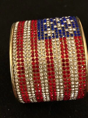 BRACELET USA FLAG RED BLUE GOLD BRILLIANT RHINESTONE DAR REPUBLICAN DEMOCRAT - Image 1 of 4