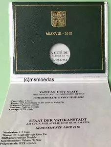 Vaticano 2 Euro 2018 Padre Pio Cartella Ufficiale CoinCard vuota vuota - Foto 1 di 2