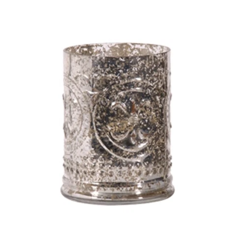 'Silver Foil' Glass Hurricane / Glass / Silver / Hurricane - Image 1 of 1