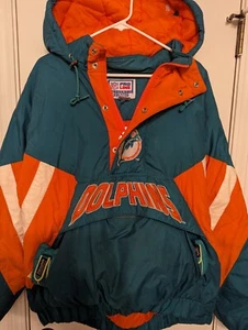 Vintage Starter x Pro Line Dolphins Hooded Puffer Pullover Jacket Parka Mens XL - Picture 1 of 9