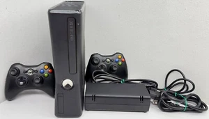 Microsoft XBOX 360 Slim S Console Model 1439 Matte Black Controllers Cords WORKS - Picture 1 of 18