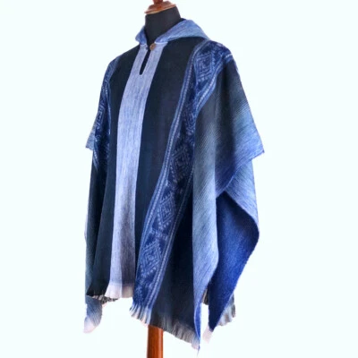 Lightweight BABY ALPACA Wool Hooded Poncho Pullover UNISEX Boho Ethnic Festival - Image 1 of 4