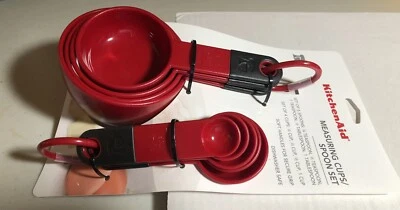 KitchenAid 4 Red Measuring Cups 5 Spoons Set Heavy Duty Soft Handles - Image 1 of 4